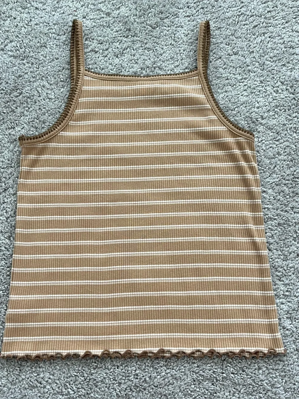 Old Navy Camel and White Ribbed Stripe Tank Girls 14/16